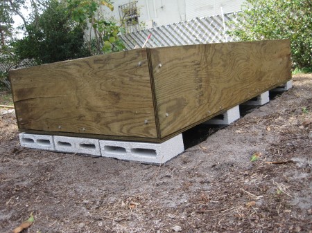 garden box on 4" cement blocks