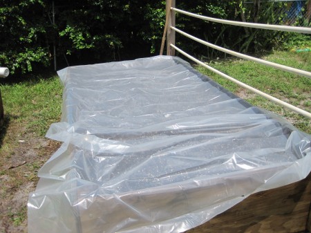 plastic-covered raised garden