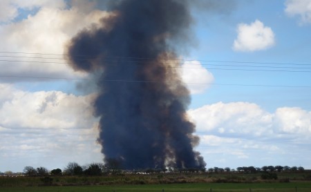 beginning of burn of sugar cane field