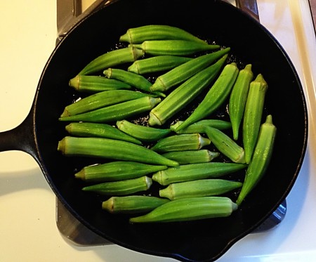 okra in skillet